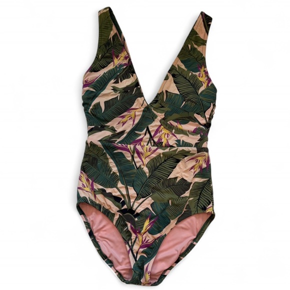 Lands' End green and pink tropical print one-piece swimsuit. Size 4 - Picture 2 of 6